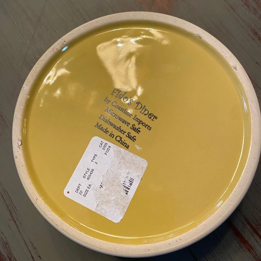 Fido’s Diner brsnd new 6” pet bowl - citrine striped adorable paw print